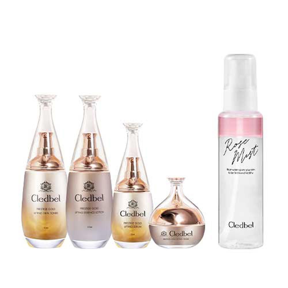 Cledbel Prestige Gold Lifting Skincare (4 types) Set + Cledbel Rose Mist 100ml _Wrinkle Whitening Blemish Care, Radiant Skin, Moisturizing, Skin Nutrition - Made in Korea