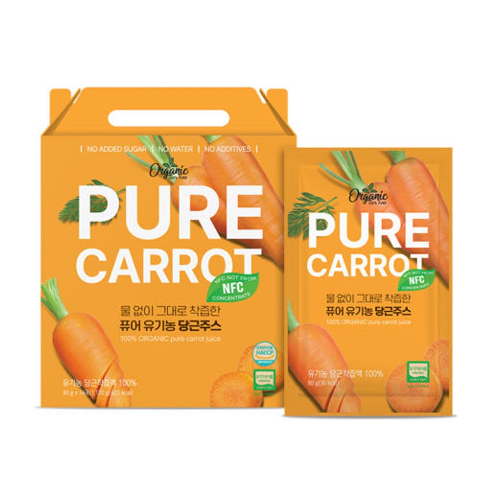 ChunhoNcare Pure Organic Carrot Juice, 14 Pouches — 100% Cold-Pressed NFC Juice, No Additives, No Water | Made with Whole Organic Spanish Carrots _ Made in KOREA