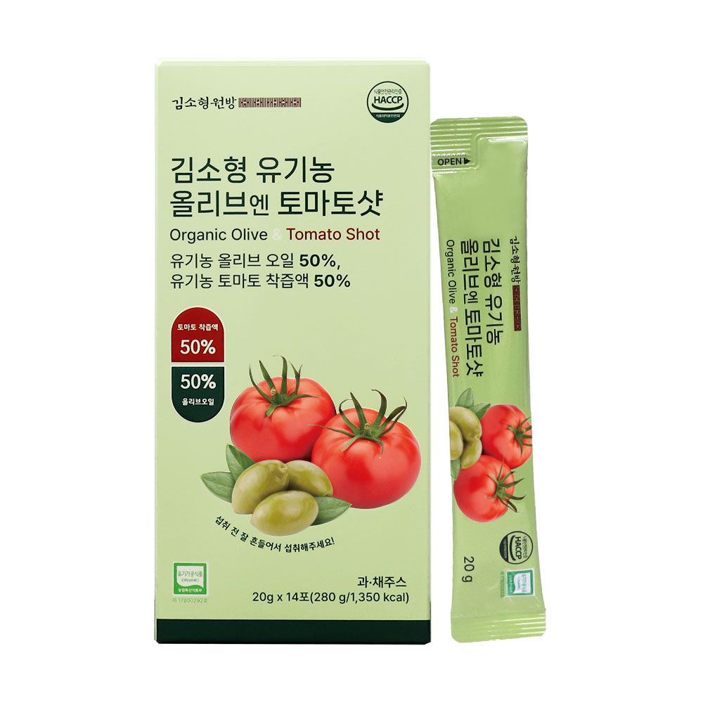 KIM SOHYUNG Organic Olive & Tomato Shot 20g x 14 Sticks | Premium Extra Virgin Olive Oil & NFC Tomato Juice _ Made in Korea