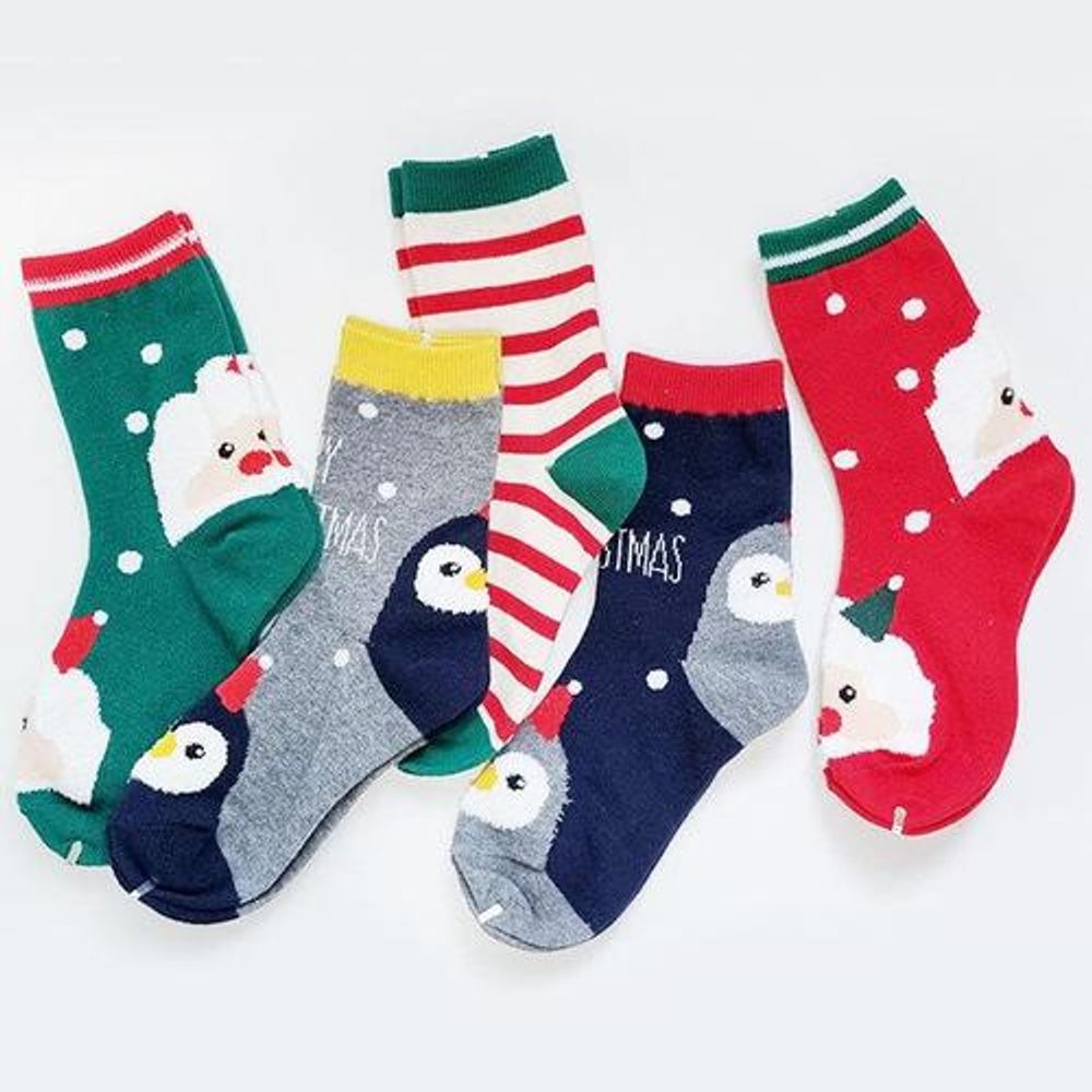 [Gienmall] Kids Christmas Holiday Dress Socks 5Pairs-Fun Novelty Animal Xmas Socks Winter Xmas Gifts-Made in Korea
