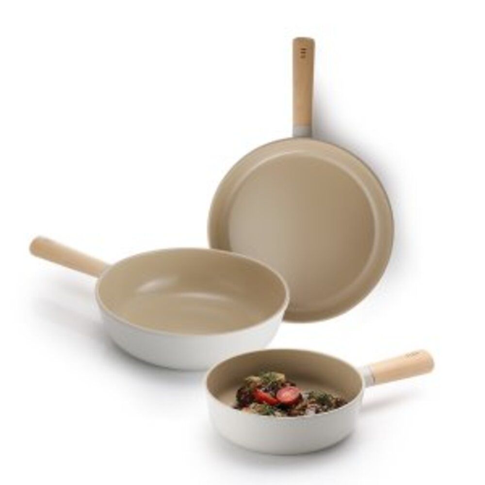 [NEOFLAM] FIKA frying pan set(18cm Petite Wok, 26cm Wok, 28cm frying pan)-Full Induction ceramic-Made in Korea