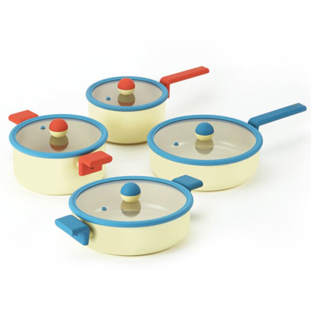 [NEOFLAM] Aluminum Cookware Danish Fry Pan set(18cm Sauce Pan, 20cm Stock Pot, 24cm Stock Pot, 24cm Multi Pan)-Full Induction ceramic-Made in Korea