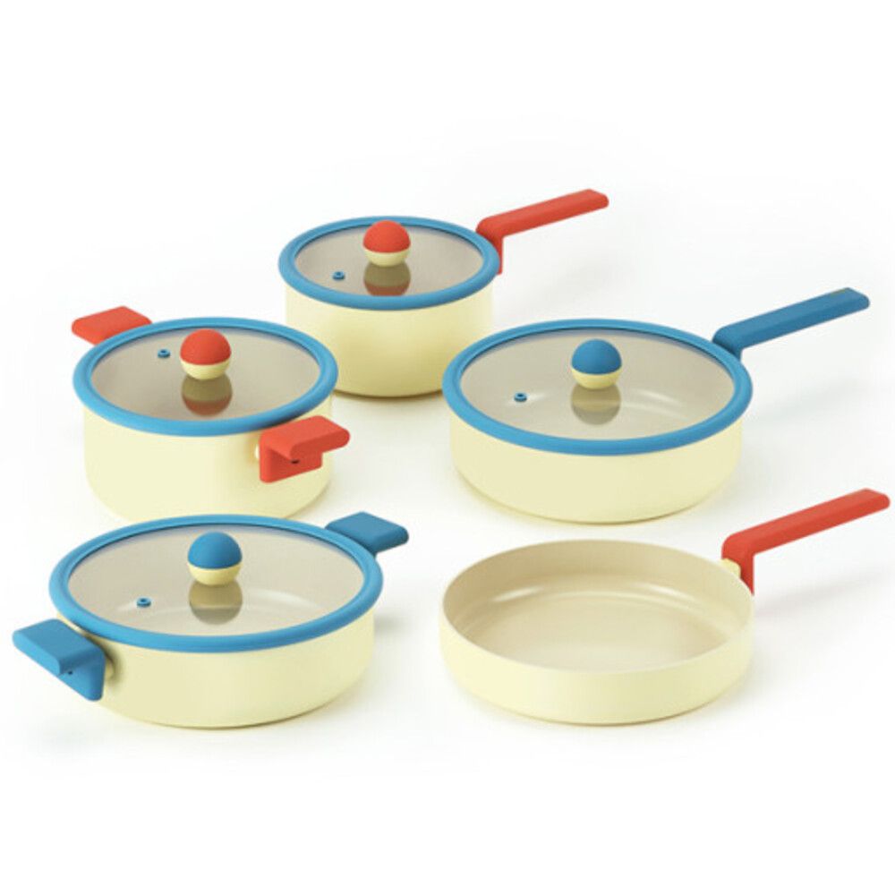 [NEOFLAM] Aluminum Cookware Danish Fry Pan set(18cm Sauce Pan, 20cm/24cm Stock Pot, 24cm Multi Pan, 24cm Fry Pan)-Full Induction ceramic-Made in Korea