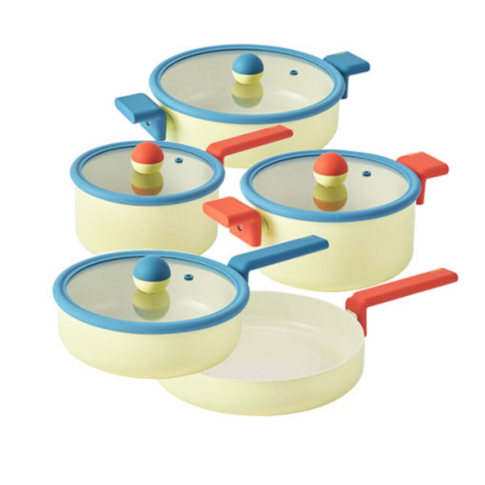 [NEOFLAM] Aluminum Cookware Danish Fry Pan set(18cm Sauce Pan, 20cm/24cm Stock Pot, 20cm Multi Pan, 24cm Fry Pan)-Full Induction ceramic-Made in Korea