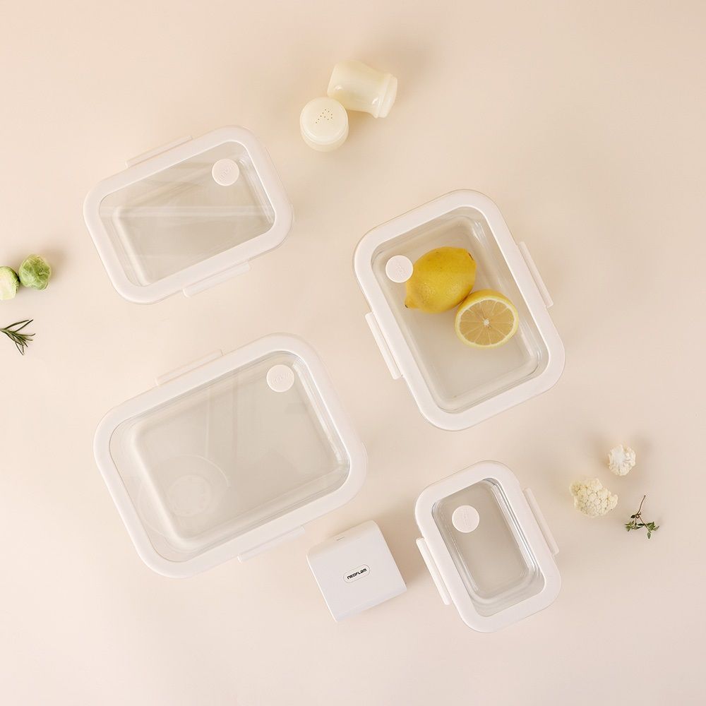 [NEOPLAM] GLACE Z Glass Vacuum Airtight Container 4-Piece Set + Vacuum Pump_ Ivory  _ A Revolutionary Vacuum Airtight Container Made Entirely of Glass