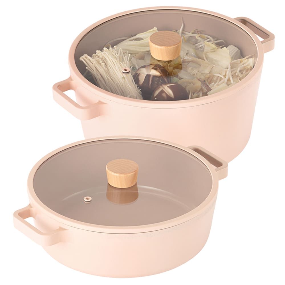 [Neoflam] FIKA OBJET Mini Peach Pot 2-Piece Set ( 22cm Shallow Pot + 26cm Stockpot )_ Stylish and Eco-Friendly Premium Cookware  _Made in Korea