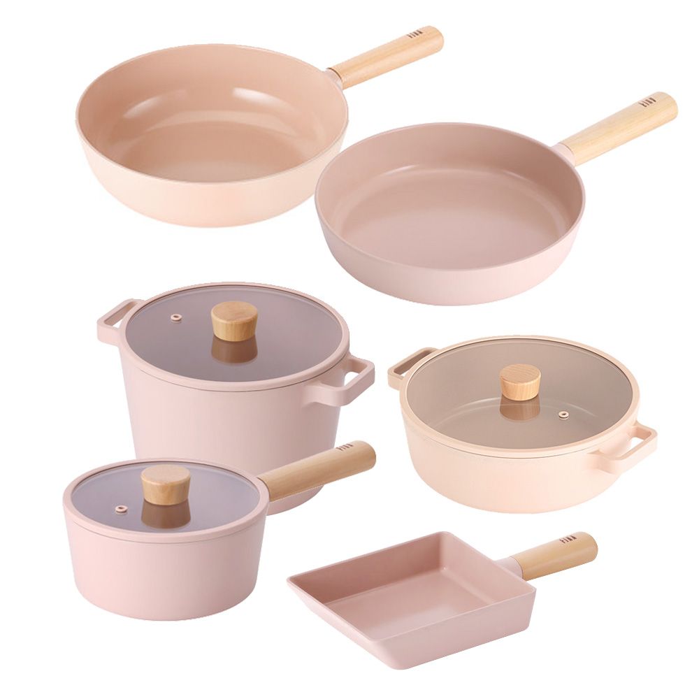 [Neoflam] FIKA OBJET Mini Peach 6-Piece Set (18cm Saucepan + 22cm Stockpot + 22cm Deep Stockpot +26cm Frying Pan+ 26cm Wok+ 15cm Egg Roll Pan)   _Made in Korea