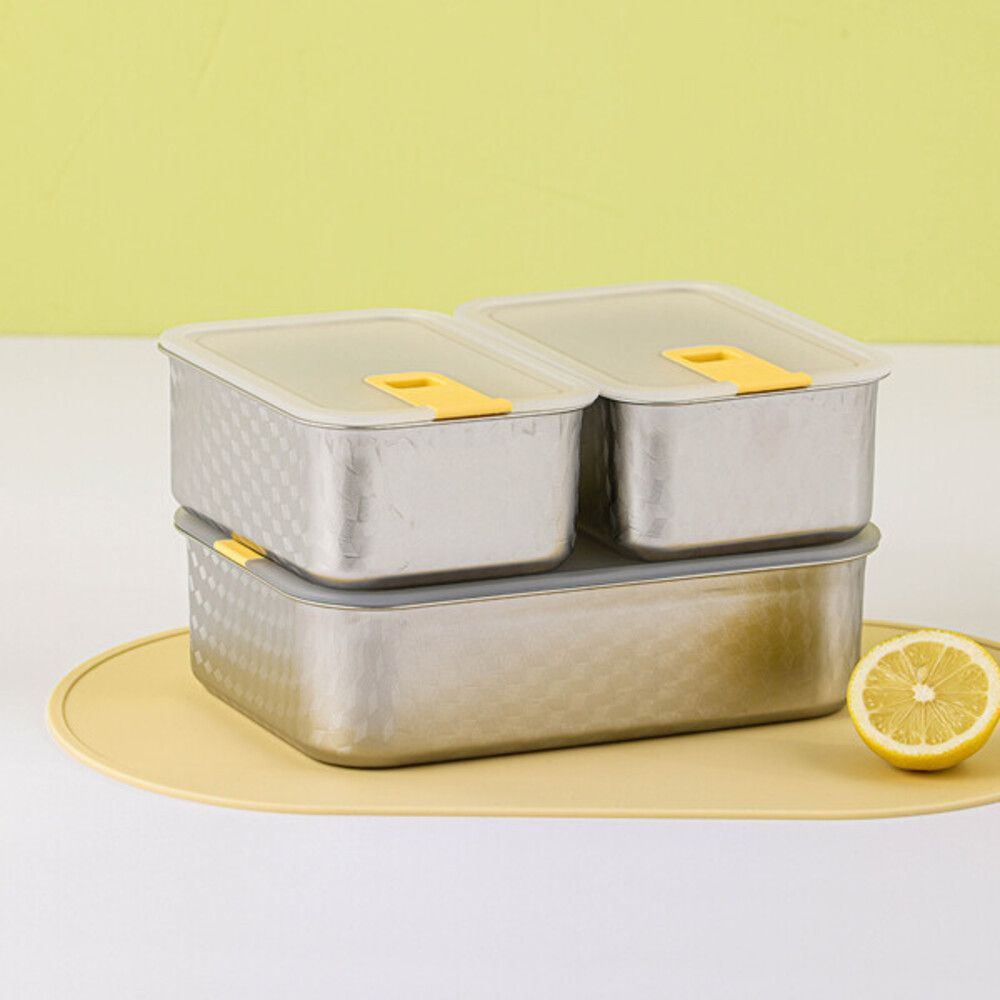 [NEOPLAM] PerfectSeal S Rectangular Airtight Container 3-Piece Set ( 800ml*2+1650ml )(Grid Pattern) – Easy and Safe to Use, Perfect Airtight Seal