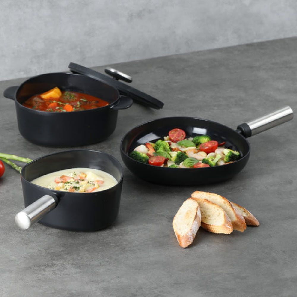 NEOFLAM FIKA APEX Black IH Induction 3-Piece Cookware Set (18cm Saucepan + 20cm Casserole + 24cm Frying Pan)