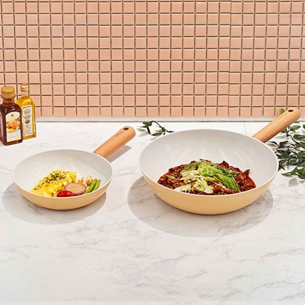 NEOFLAM Maze IH Ceramic Frypan 2-Piece Set (20cm Frypan, 28cm Deep Frypan/Stir-Fry Pan) 