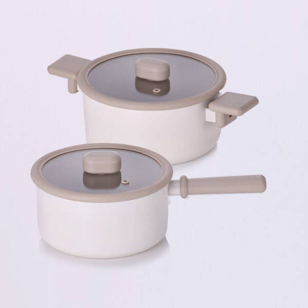 NEOFLAM Chouchou Cookware Set of 2 (18cm Saucepan + 20cm Casserole)– Premium Ceramic Cookware with Cute Design & Full Induction Performance _ Made in Korea