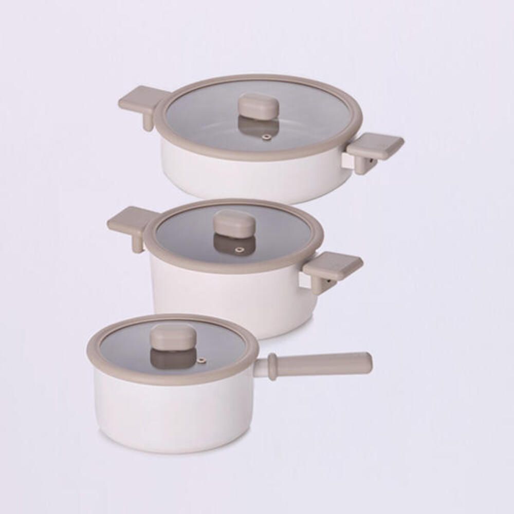NEOFLAM Chouchou Cookware Set of 3 (18cm Saucepan + 20cm Casserole + 24cm Shallow Pot)– Premium Ceramic Cookware with Cute Design & Full Induction Performance _ Made in Korea
