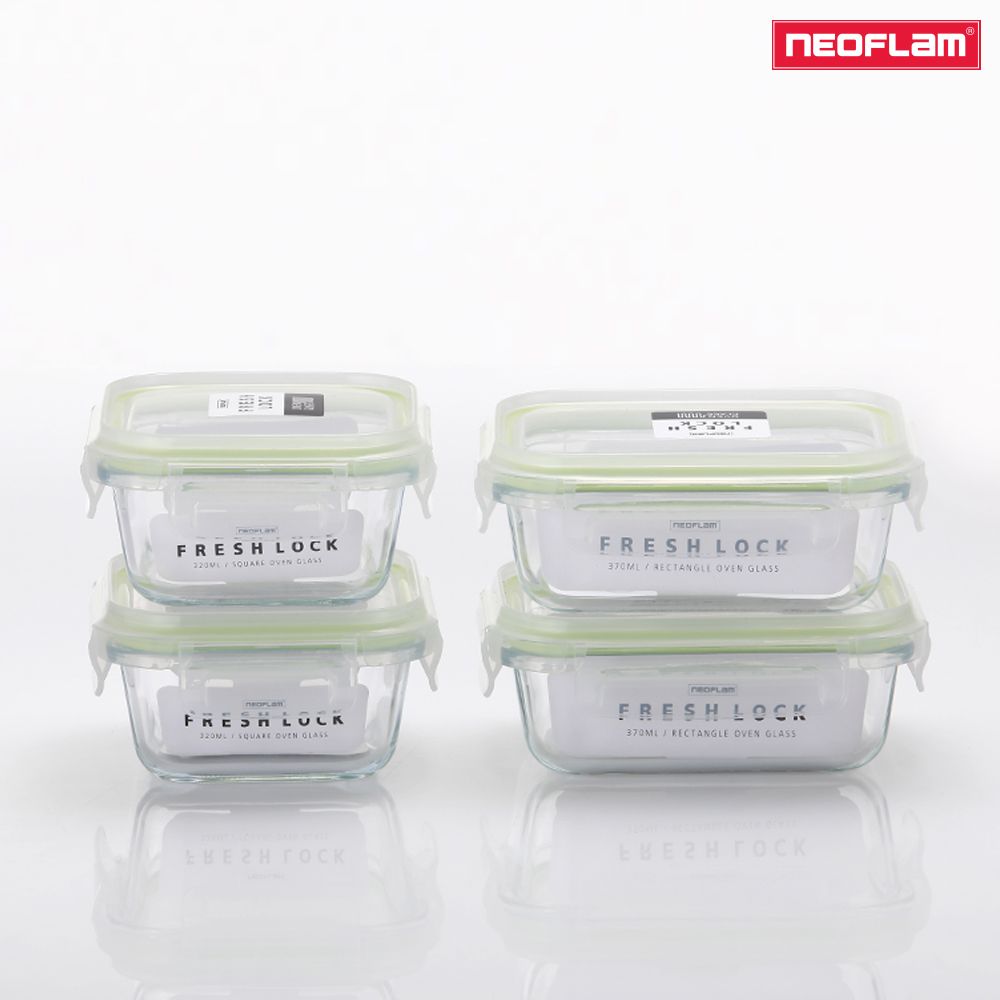 NEOFLAM Freshlock Heat-Resistant Glass Food Storage Containers – 4-Piece
