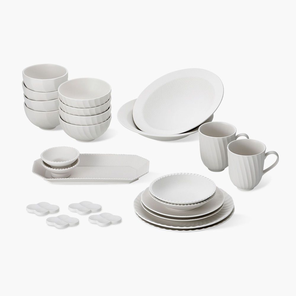 NEOFLAM Ronda Porcelain Dinnerware Set for 4 (25P) _ Premium Tableware Inspired by the Romance of Ronda, Spain _ Made in Korea