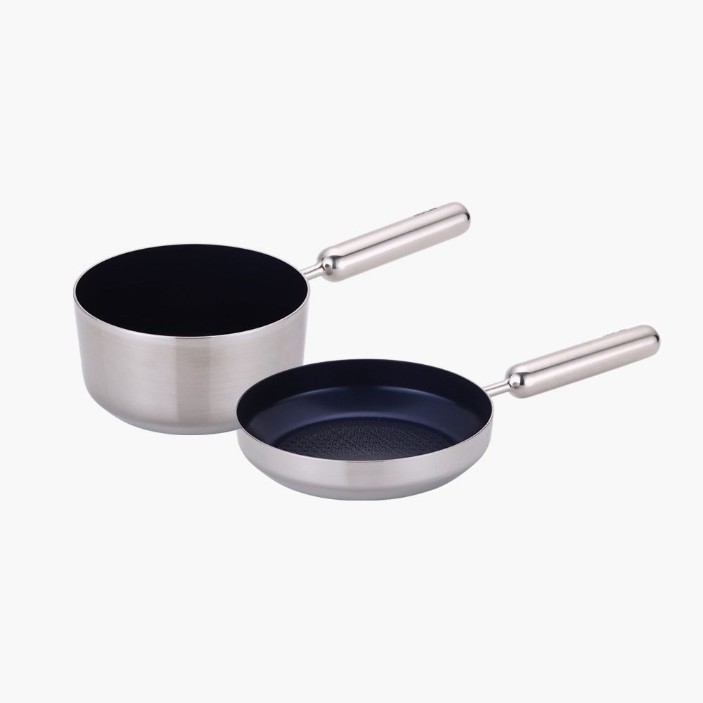 NEOFLAM Edge Stainless Steel Blue IH Frying Pan 2-Piece Set (18cm Milk Pan, 20cm Frying Pan)