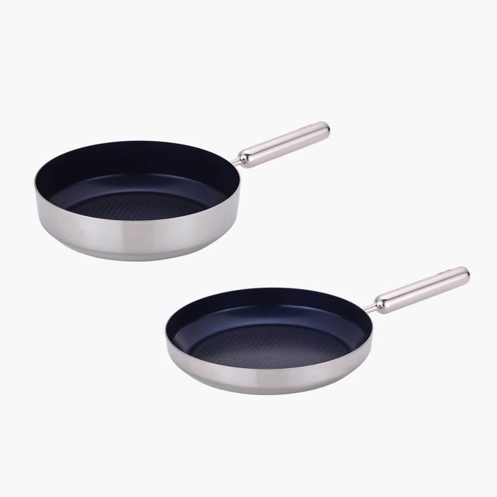 NEOFLAM Edge Stainless Steel Blue IH Frying Pan 2-Piece Set (28cm Frying Pan, 28cm Wok Pan)