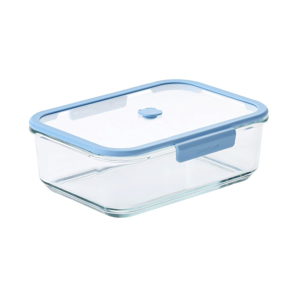 NEOFLAM VacuSeal Heat-Resistant Glass Vacuum Container Rectangle 2300ml – 100% Glass Lid with Patented Vacuum Technology _ Made in Korea