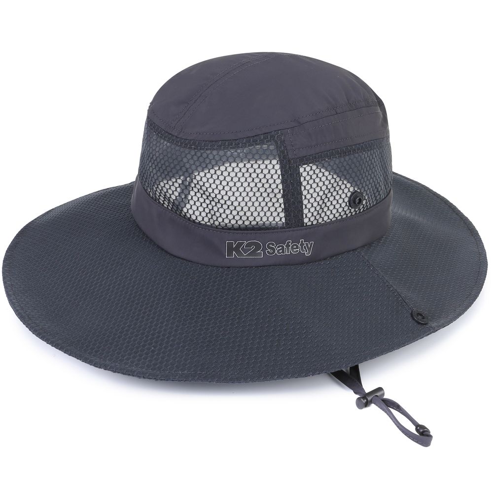 K2 Safety Breathable Mesh Sun Hat - Wide Brim, Reflective Logo, Two-Way Style (Dark Grey)