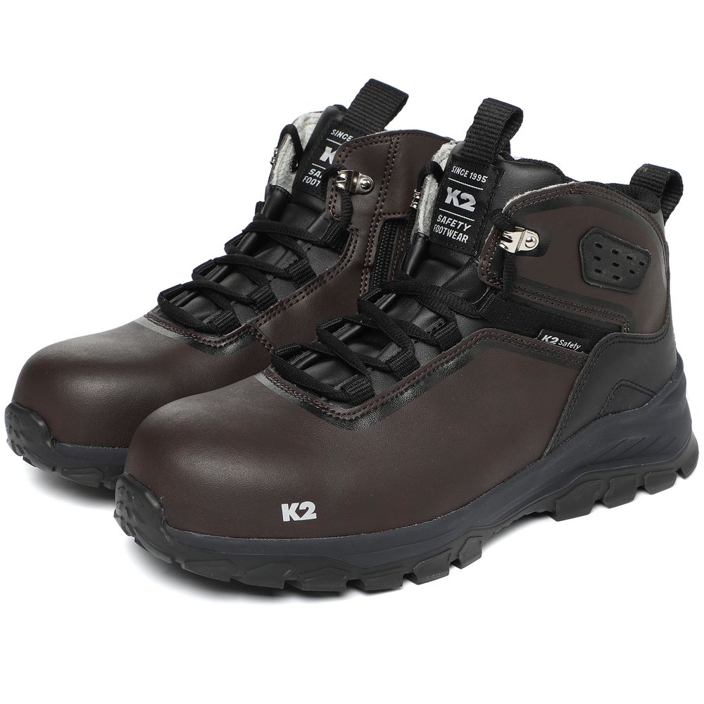 K2 Safety K2-114B (Brown) – Wide Toe Cap Safety Shoes with Side Zipper and Slip-Resistant Outsole