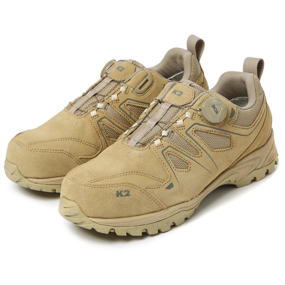 [K2-Safety] K2-64 Safety Shoes, Natural Leather, Air Mesh, Pylon Midsole, Rubber Outsole, Trendy Military Look, Dial Lace
