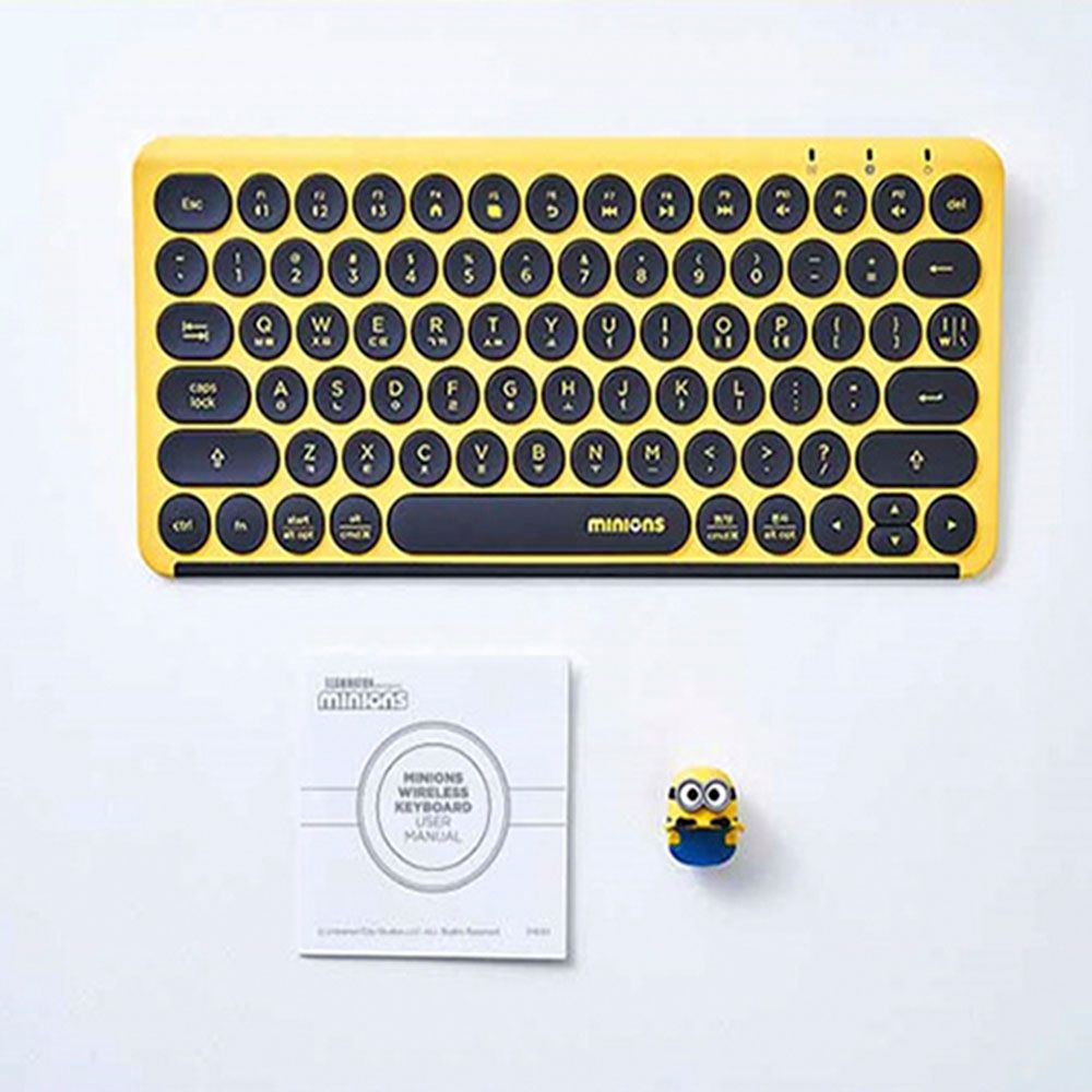 iRiver Minions Bluetooth wireless keyboard IMK101, 320g ultra-light, 3 in 1 multi-pairing, 387*132*19mm small, non-slip rubber pad, BOB figure