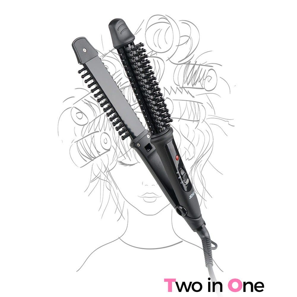 JENIA 2in1 Hair Straightener And Curling Iron WJM-6600, ceramic coated moving heating plate + brush, anti-tangle cord, prevention of hand burns, 2-level temperature control