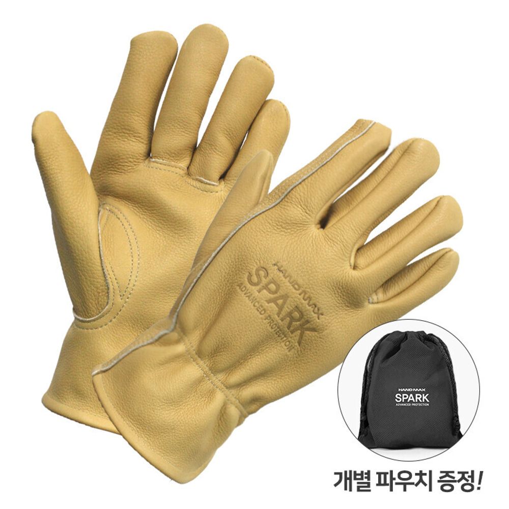 HANDMAX Spark Industrial Gloves + Pouch provided, cowhide material resistant to heat and flame camping, welding gloves, water resistant, total length 25cm