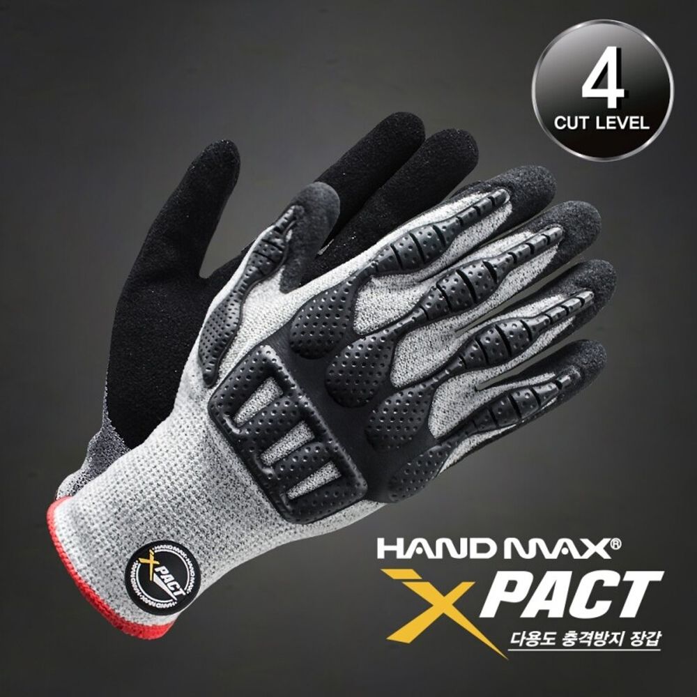 HANDMAX X-Pact NO.403 Impact-resistant and cut-resistant gloves, cut level 4, reinforced polyethylene yarn (HPPE), nitrile foam coating, TPR pad (back of hand), 13G