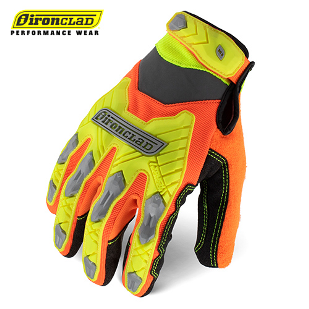 IRONCLAD Impact Gloves HI-VIZ, Touch screen, Double padding, shockproof, Inner - nylon, polyurethane, polyester / Outer - TPR pad
