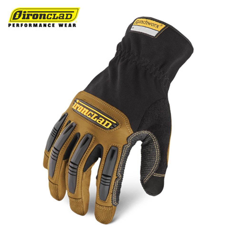 IRONCLAD Ranch Works Safety Gloves, Shockproof, leather work gloves, self-defense gloves, Inner skin - goat leather, nylon, Outer skin - TPR pad