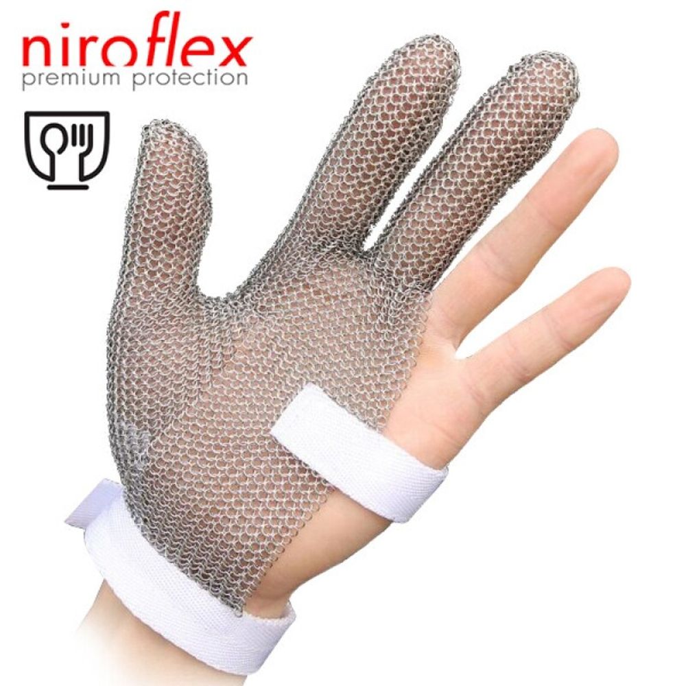 NIROFLEX Metal Chainmail Glove, 3 Fingers/Cloth Type, KFDA (Ministry Of Food And Drug Safety) Certification, CE, Cut-Resistant Glove, Stainless Steel Rings