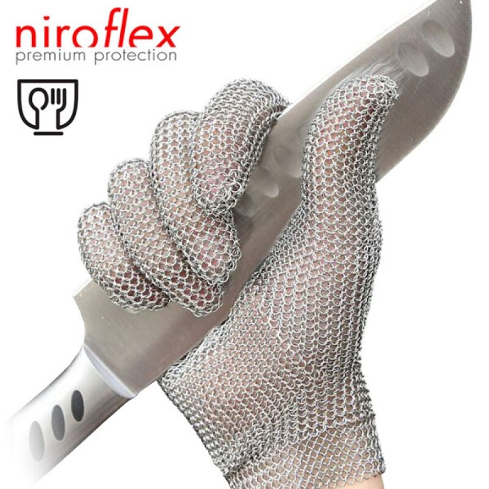 NIROFLEX Metal Chainmail Glove, 5 Fingers/Hook Type, Size Adjustable, KFDA (Ministry Of Food And Drug Safety) Certification, CE, Sut-Resistant Glove, Stainless Steel