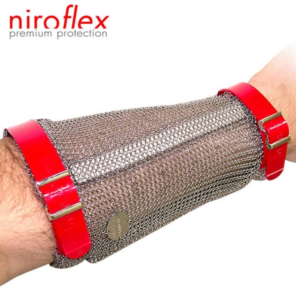 NIROFLEX Metal Chainmail EASYFIT FOREARM GUARD, 22cm, TPU snap type, size adjustable, KFDA (Ministry of Food and Drug Safety) certification, CE, Cut prevention, Stainless steel