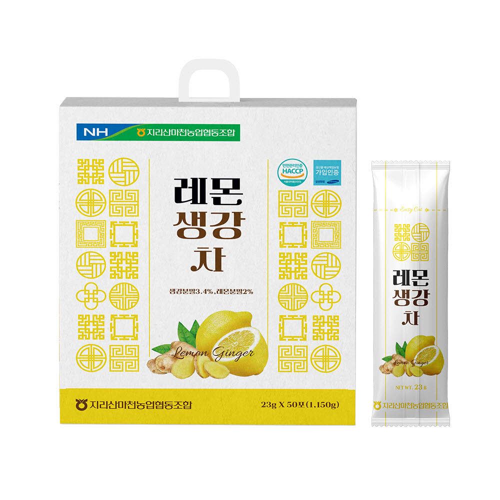 [Jirisan Macheon Nonghyup] Lemon Ginger Tea 23g × 50 Sticks – Refreshing Vitamin C & Warming Ginger Blend