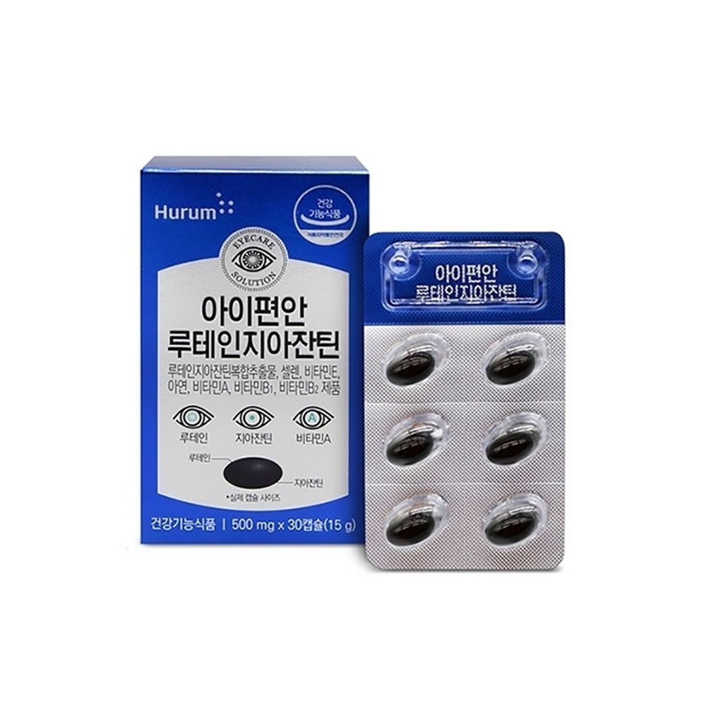 [HURUM] Eye Comfort Lutein Zeaxanthin 500mg 30 Capsules Max Potency Macular Density Vision Support _ Made in Korea