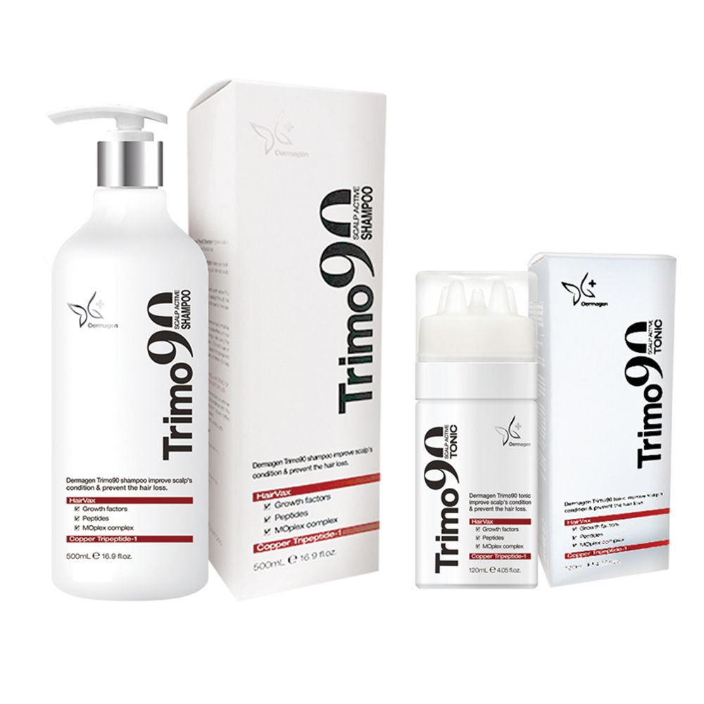 DERMAGEN Trimo90 Scalp Shampoo 500ml + Tonic 120ml – Functional Anti-Hair Loss, Nourishing Scalp Care with HairVax, 7 Natural Ingredients & Mildly pH 5–6 _ Made in KOREA