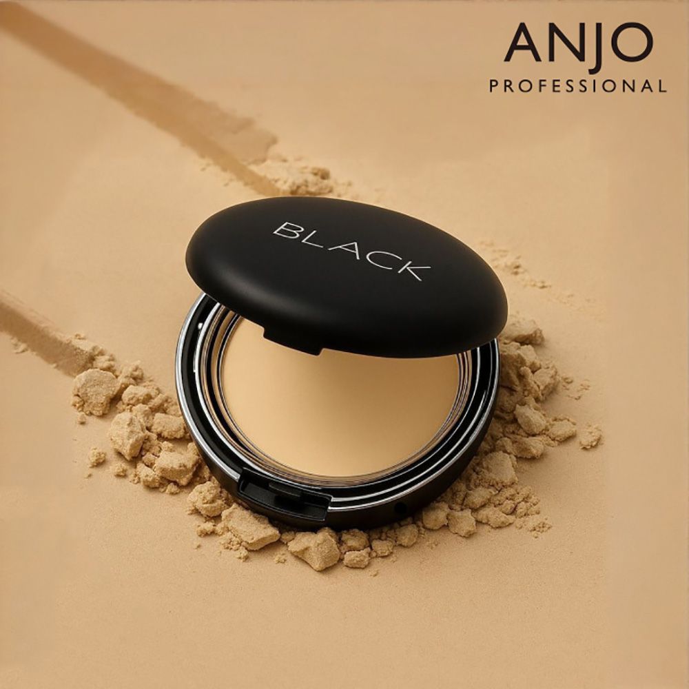 ANJO Black No Sebum Powder Pact [Main + Refill Set] Silky Finish Long Lasting Pore Blur _ Made in Korea