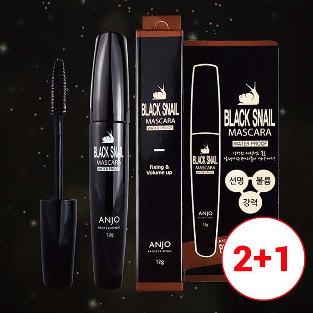 [ANJO] Black Snail Mascara: Strong Hold, Curl, and Waterproof with Snail Mucus Nutrition-Made in Korea