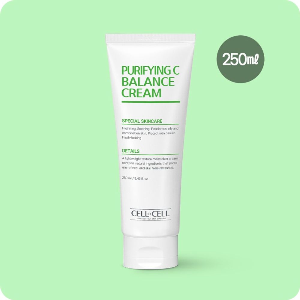[CELLBYCELL] Purifying C Balance Cream 250mL Soothing care for tired and irritated sensitive skin, mildly acidic cream, sebum control, and anti-inflammatory effects, made in Korea.