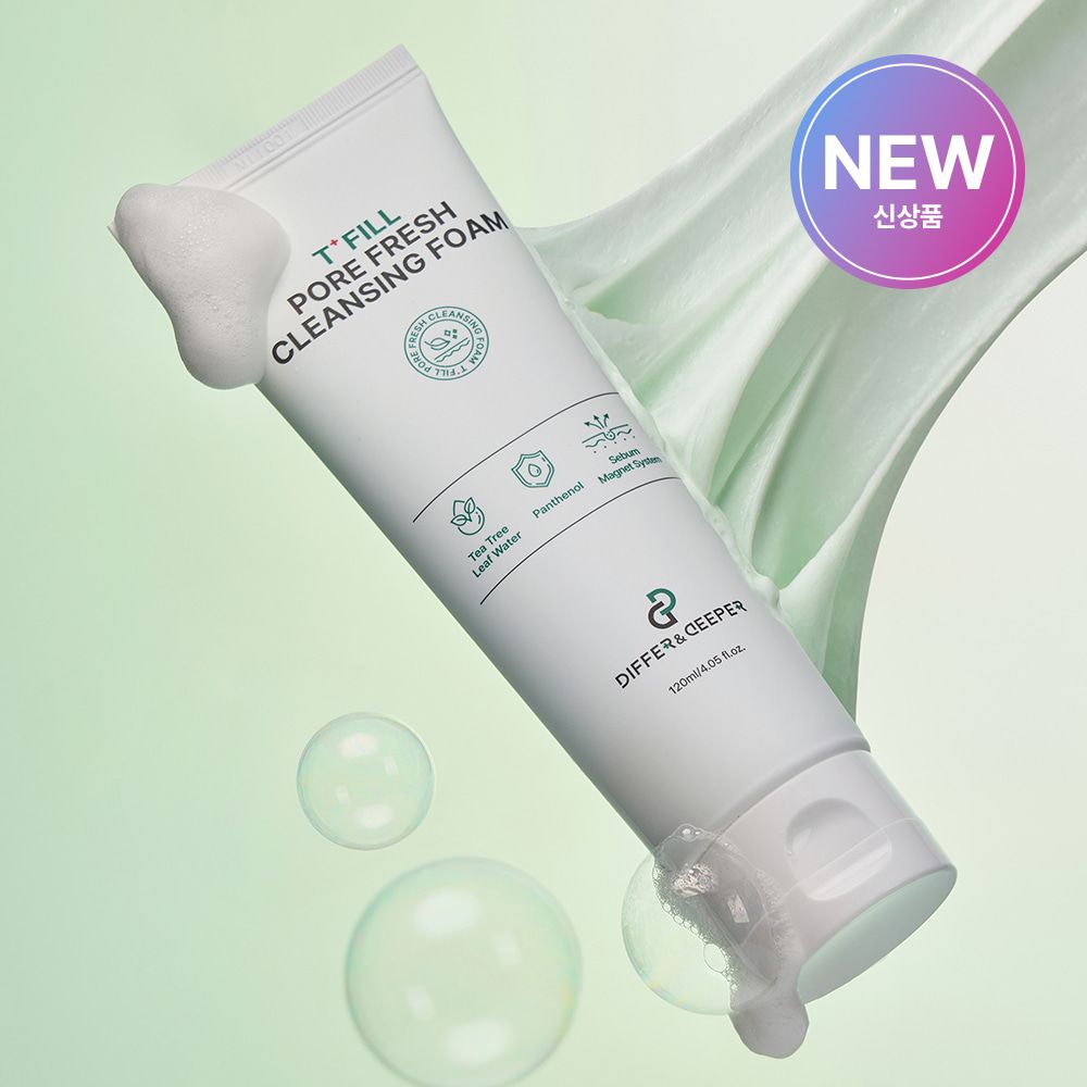 DIFFER&DEEPER Pore Fresh Cleansing Foam Tea Tree 20% Acne Care Sebum Magnet Slime Texture Deep Cleanser _ Made in Korea