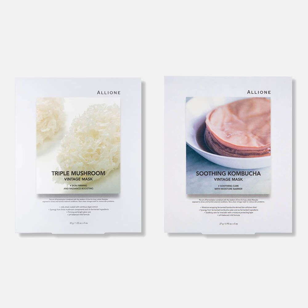 [ALLIONE] Soothing Kombucha Vintage Masks + 5 Ali1 Triple Mushroom Vintage Masks (10 sheets)_Skin nourishment, hydration, radiance_Made in KOREA