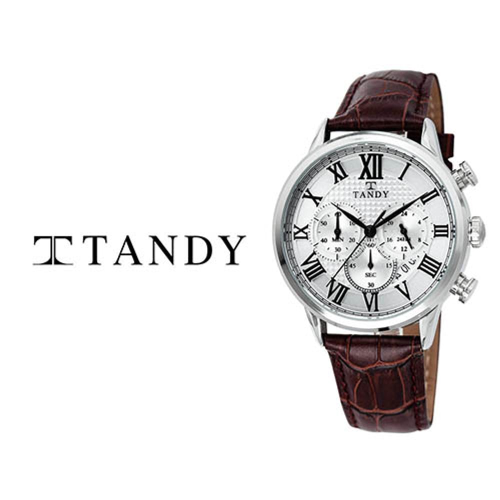 [TANDY] Classic Men's Chronograph Leather Watch T-1711 – Japan Movement, Genuine Leather Band, Multi-Function Dial