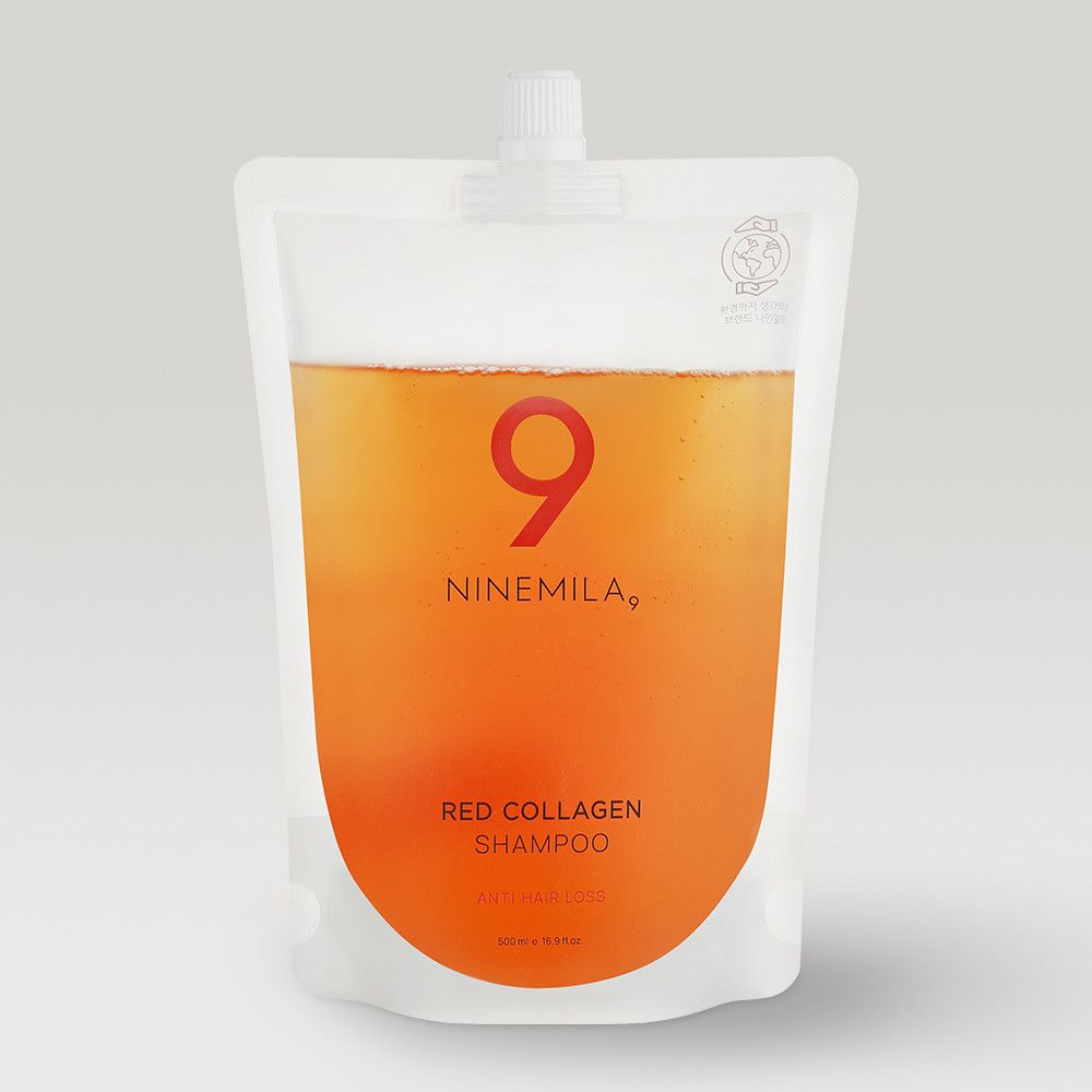 [NINEMILA] Red Collagen Shampoo for Damaged Hair  Refill Pouch 500ml | Strengthened Hair Loss Functionality & Soft Hair Care with Dual Collagen  Made in Korea