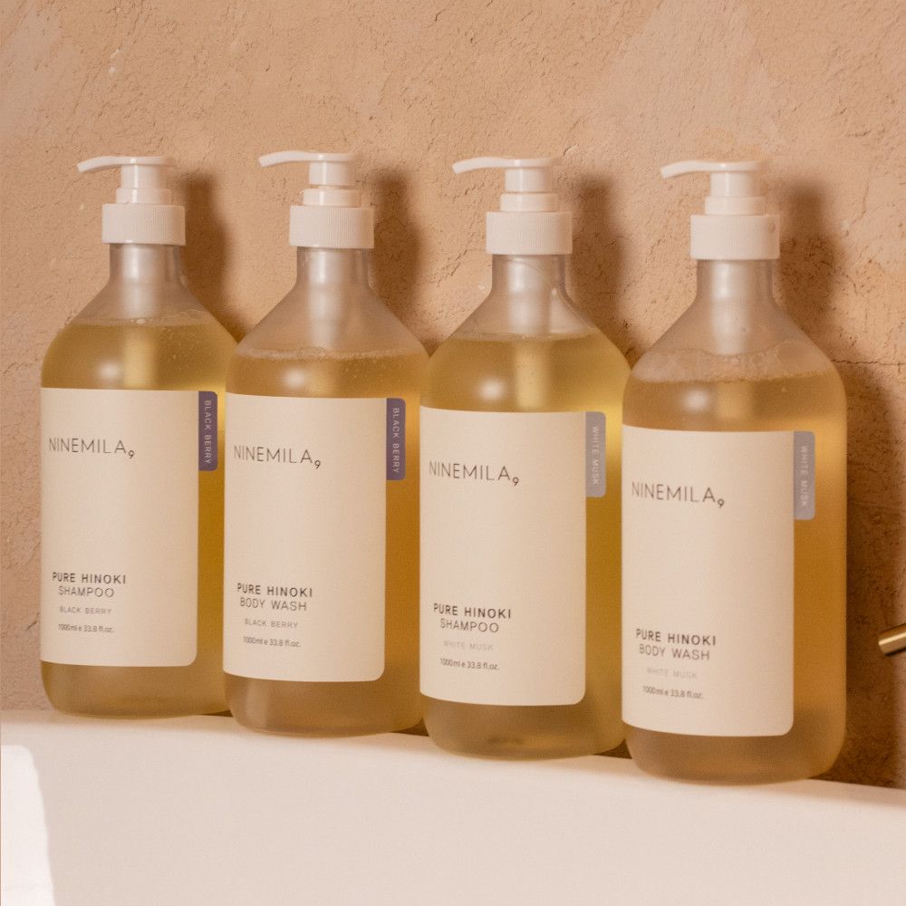 NINE MILA] Pure Hinoki Body Wash 1000ml (Blackberry, White Musk) - Fragrant  Large Capacity Shower Gel pH-Balanced Perfume Made in Korea
