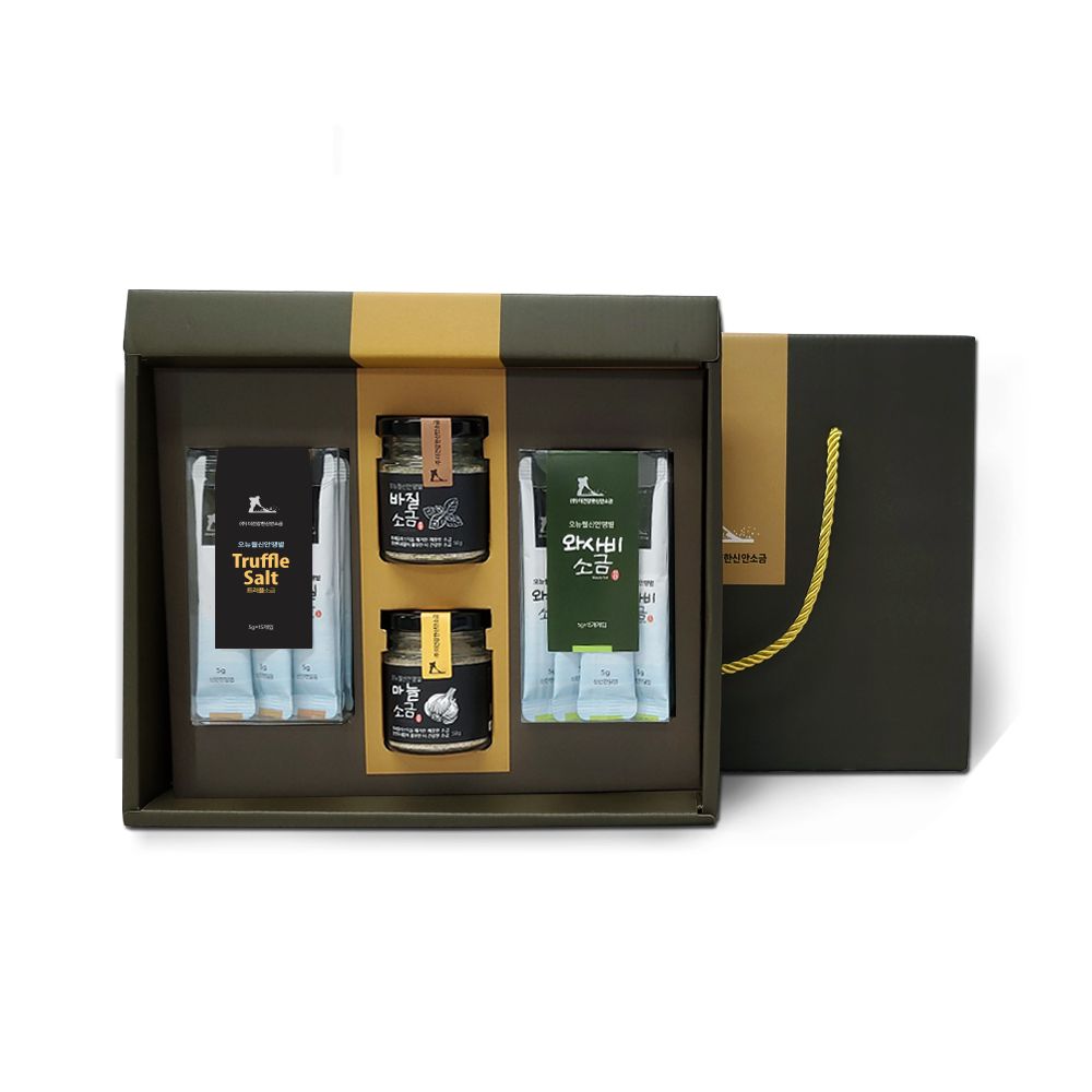[The Healthy Sinan Salt] Sinan Sunlight THE SINAN (Jar) SALT SET No. 1 - Truffle Salt, Basil Salt, Garlic Salt, Wasabi Salt, Made in Korea