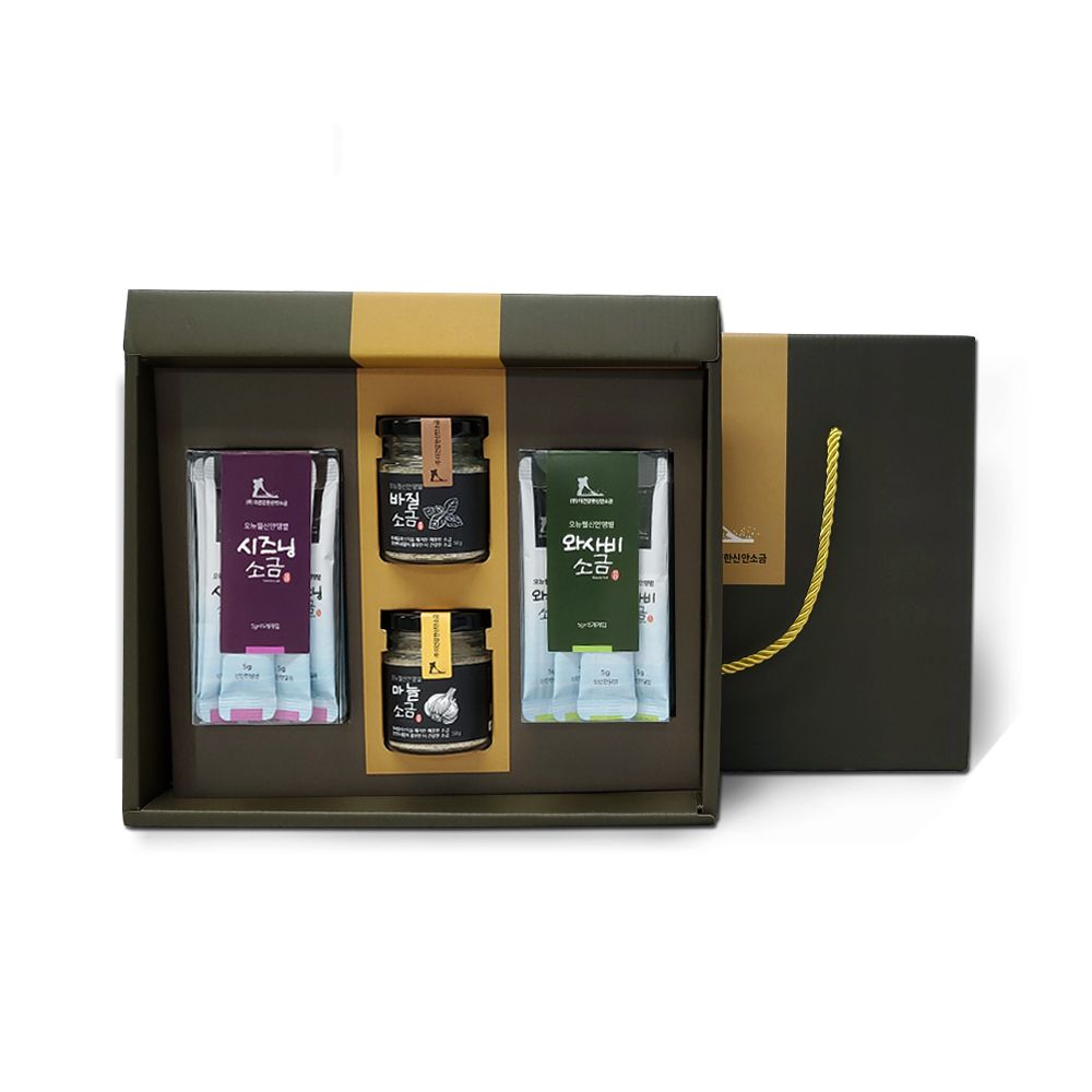 [The Healthy Sinan Salt] Sinan Sunlight THE SINAN (Jar) SALT SET No. 2 - Seasoning Salt, Basil Salt, Garlic Salt, Wasabi Salt, Made in Korea