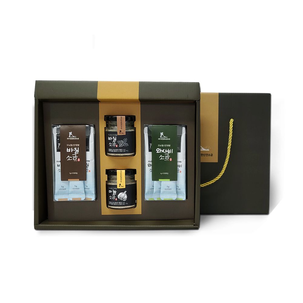 [The Healthy Sinan Salt] Sinan Sunlight THE SINAN (Jar) SALT SET No. 3 -  Basil Salt, Garlic Salt, Wasabi Salt, Made in Korea