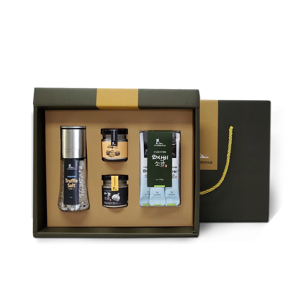 [The Healthy Sinan Salt] Sinan Sunlight The Summer Salt Set No. 1 - Premium Mineral-Rich Korean Sea Salt ,Truffle Salt, Garlic Salt, Wasabi Salt,