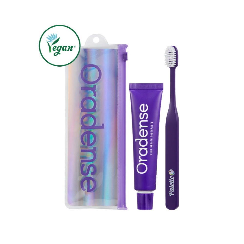 ORADENSE Portable Oral Care Travel Kit  Pure Breath Vegan Toothpaste (35g) & AR Double-Bristle Palette Toothbrush