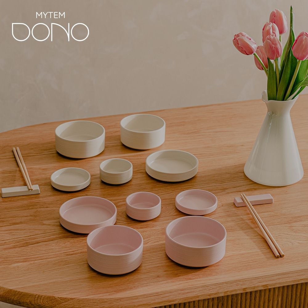[MYTEM] DONO Stoneware 2-Person Set 14P (Baby Pink & Cream Vinilla) Delicate ceramic set with flower-like pastel tones – A perfect blend of natural beauty and practicality